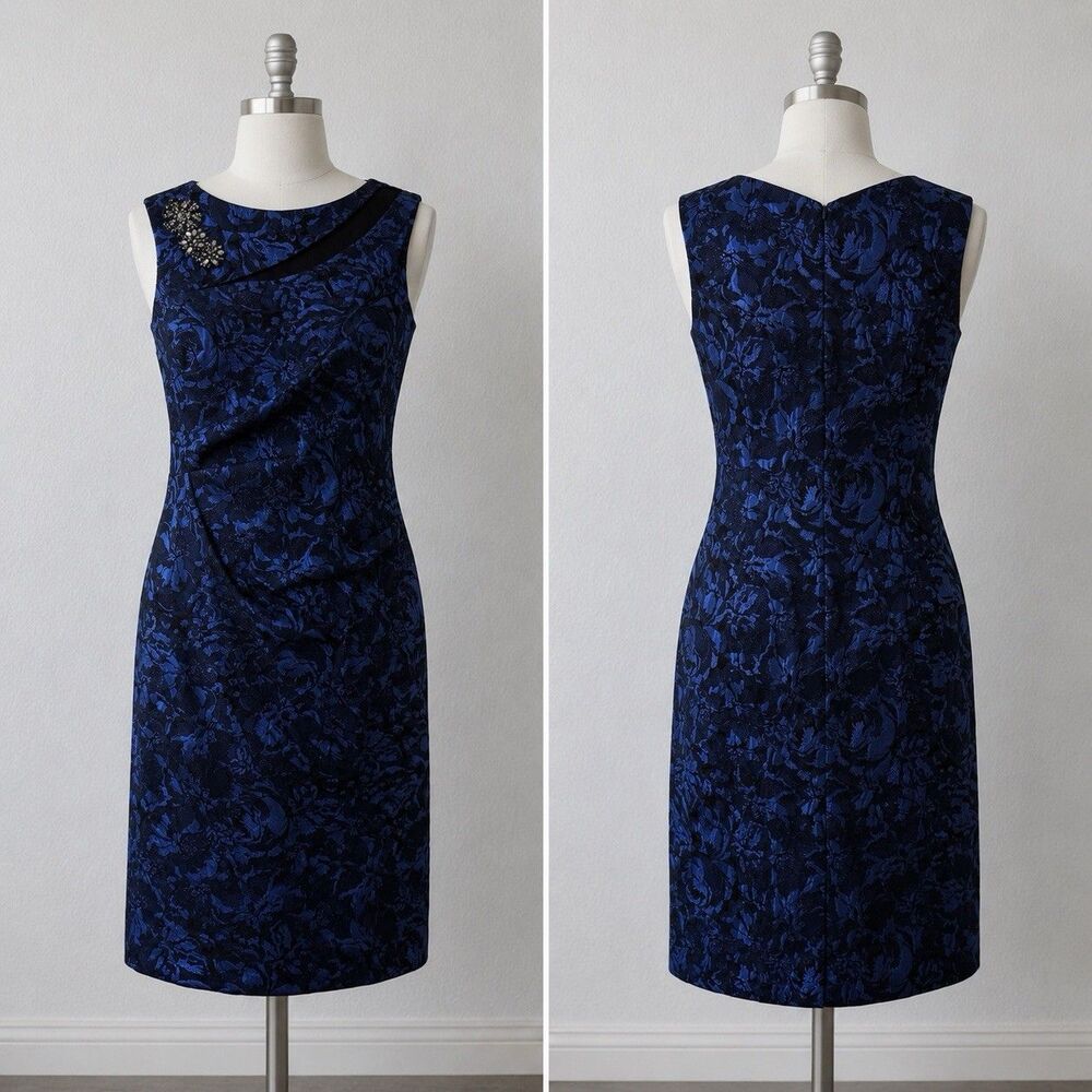 Rickie Freeman Teri Jon Dress Women 10 Sheath Jacquard Embellished Cocktail Chic